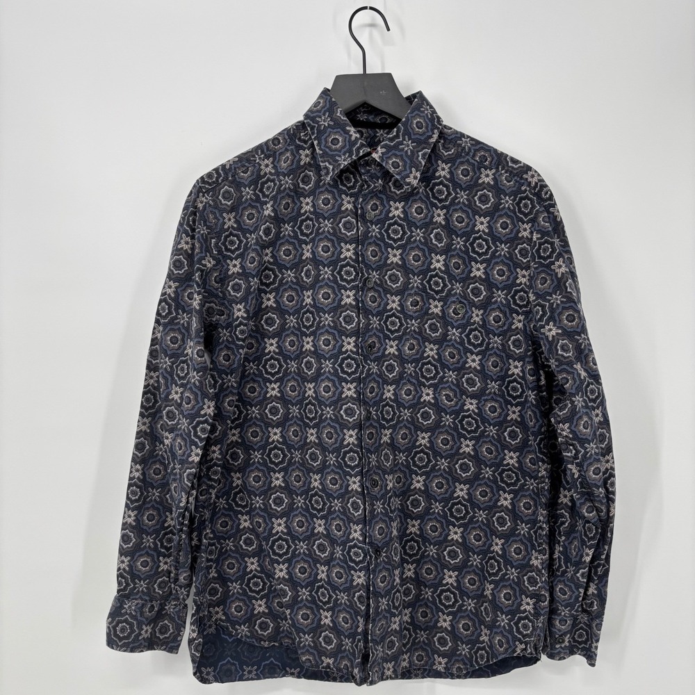 Joshua Tree Button Down Shirt Mens Medium Blue Geometric Medallion Cotton Boho